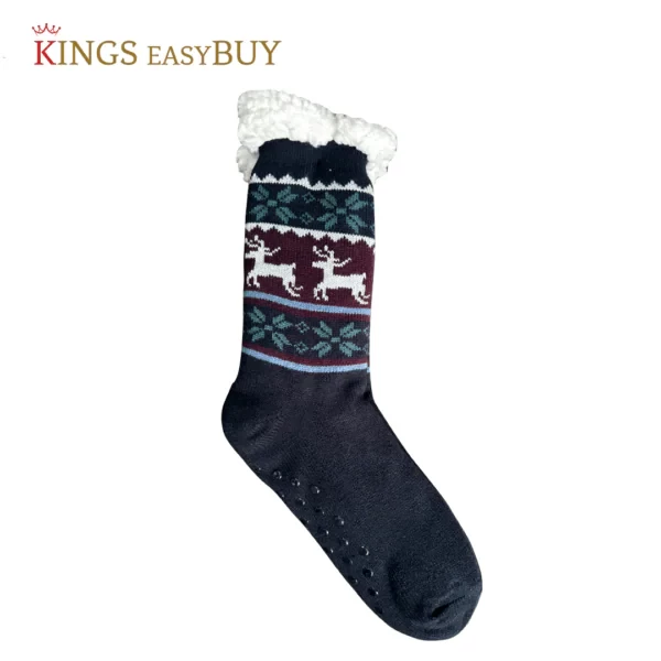 Long Blue Socks with Reindeer Design